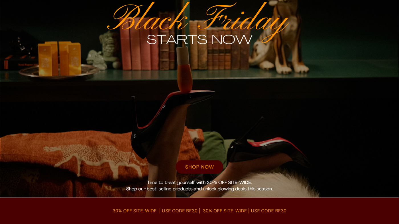 Promotional image for Black Friday with a table setting and 'Black Friday Starts Now' text.